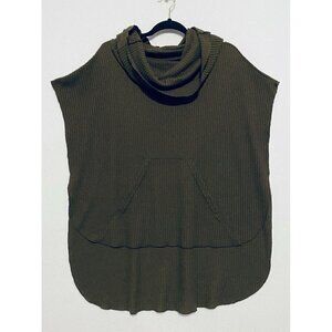 Free People Top Womens XS S Green Sleeveless Cowl Neck Oversized Waffle Knit